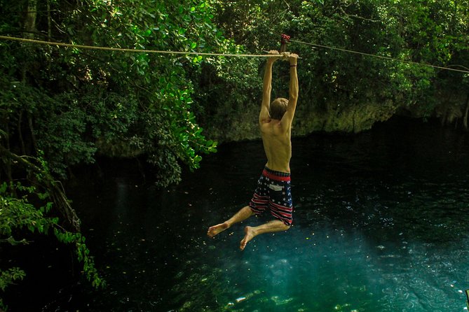 ATV, Ziplines & Cenote with Transportation - A Clear Cenote After the Dust and Harnesses