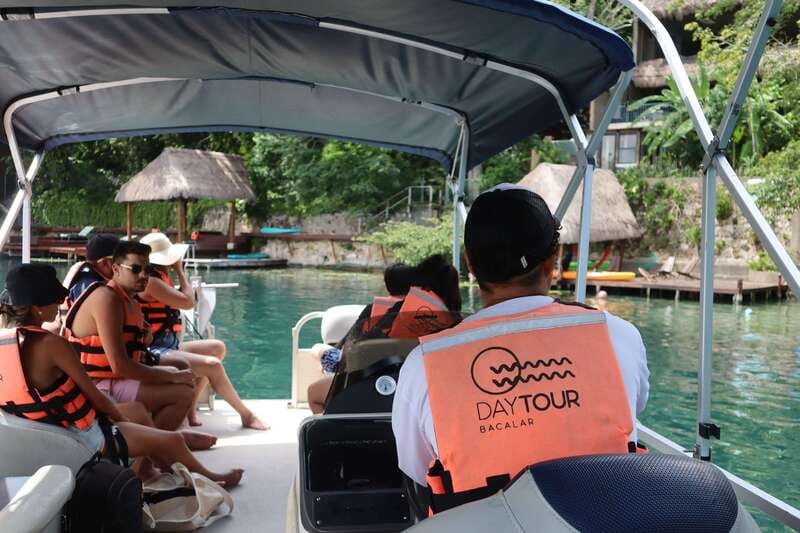 Bacalar: 3-hr Pontoon Boat Tour with Beach Club + Kayaks - Black Cenote and the story behind the colors