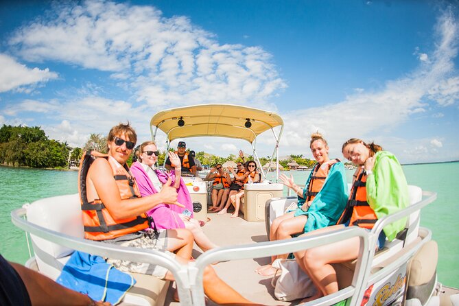BACALAR Seven Color Lagoon Boat Excursion from Costa Maya - On the pontoon, the water is the star
