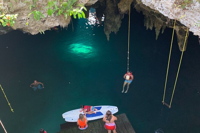 Family ATV Cenote Five Zip Lines Photos Taco Lunch Tequila Taste - The freshwater cenote and cave lagoon