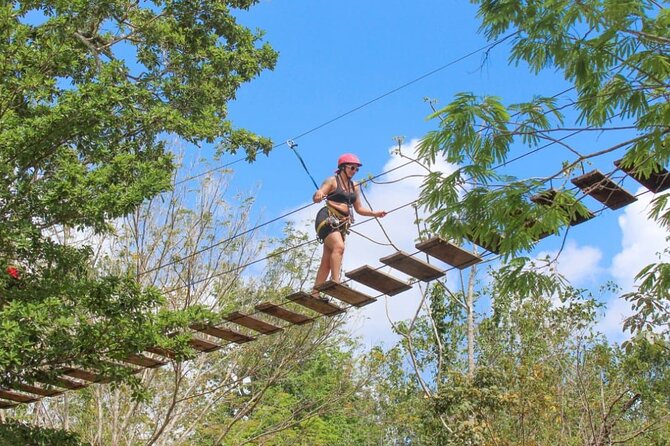 Family ATV Cenote Five Zip Lines Photos Taco Lunch Tequila Taste - Five zip lines and a hanging bridge