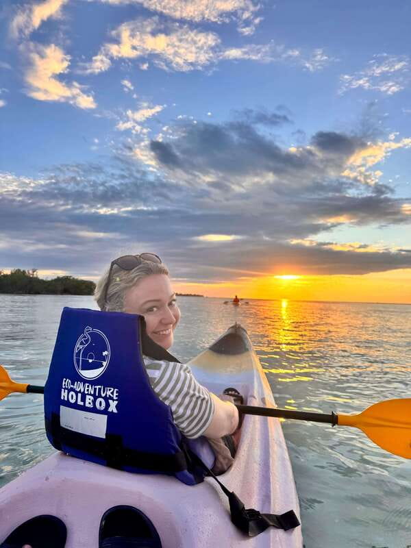 Holbox: Mangrove Sunset Kayak Tour - Entering the Kuká River by flamingo kayak