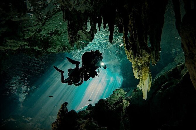Scuba Diving in Cenote Dos Ojos from Playa del Carmen - Equipment checks before entering Dos Ojos